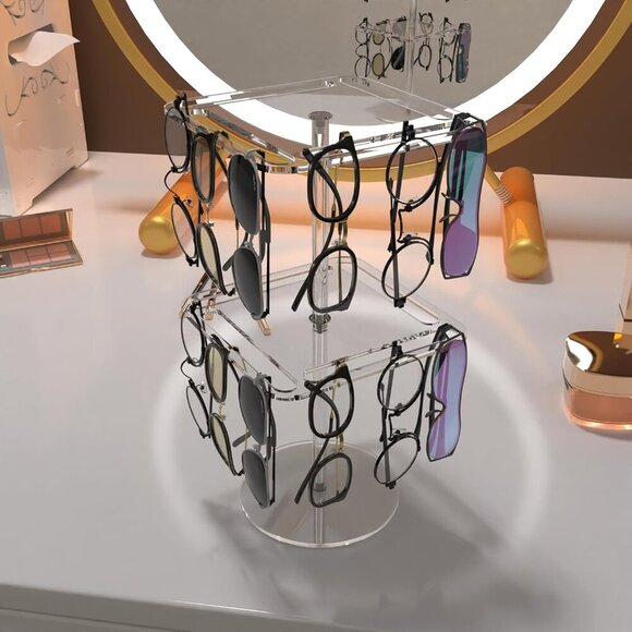 360° Rotating Acrylic Sunglasses & Eyeglasses Display Rack - Double-Tier Clear T - Picture 5 of 6